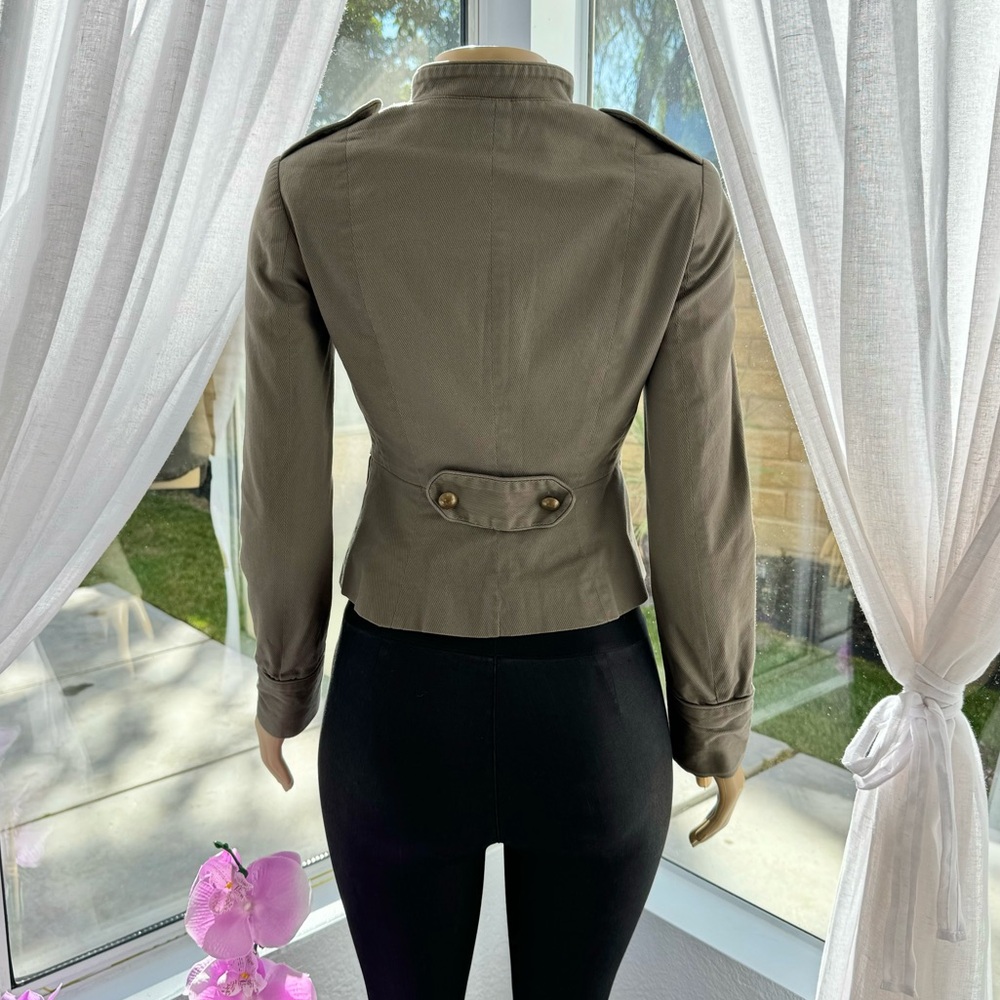 Military Studded Olive Green Jacket Size S Small 4 Steampunk Retro By H&M - Picture 4 of 10
